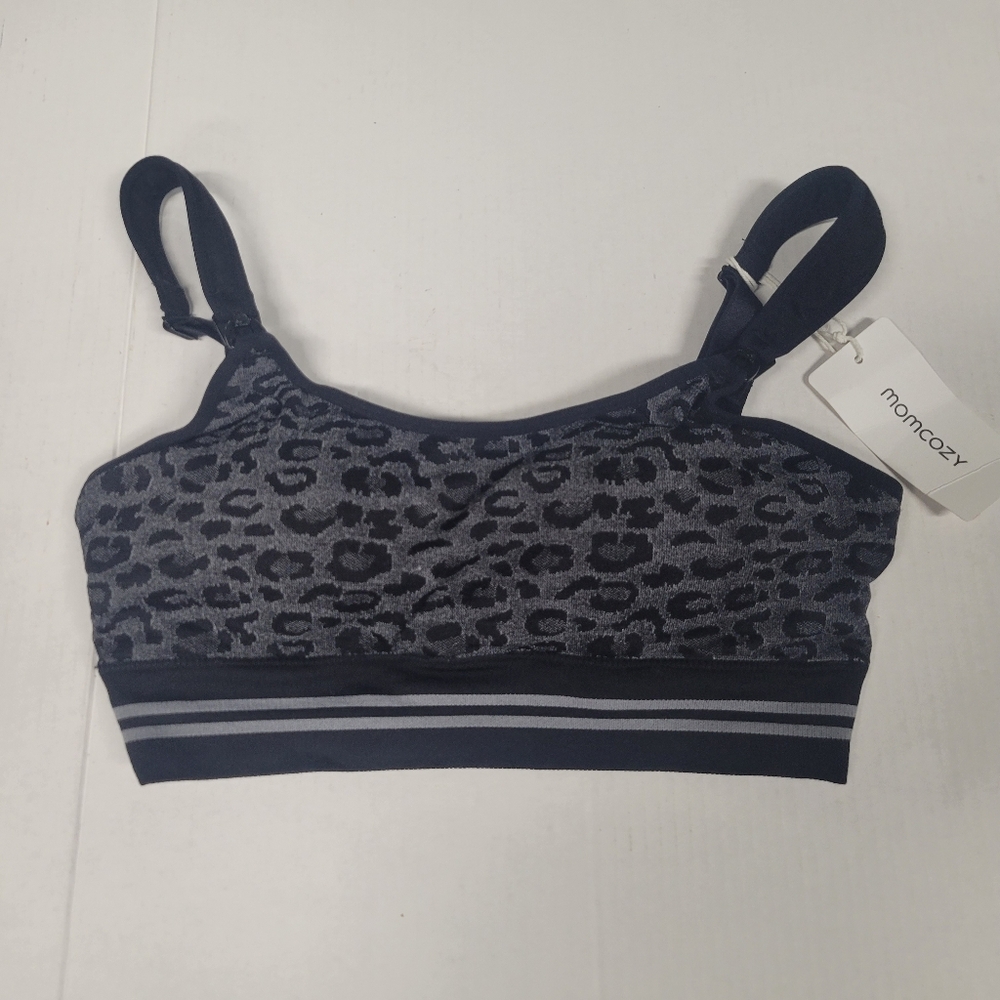 New Momcozy Nursing Pumping Leopard Print Bra - Black and Gray Size M